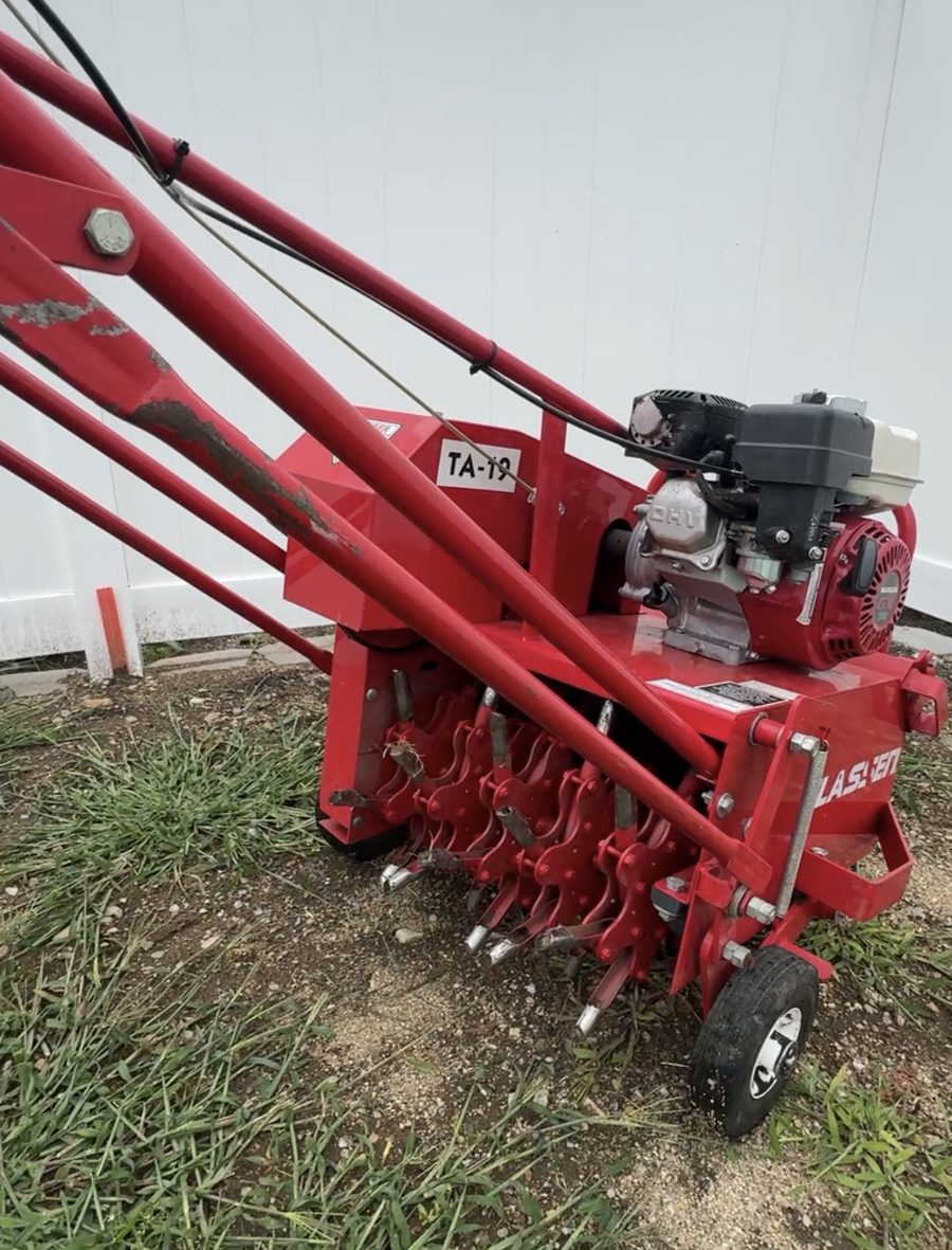 Core aeration equipment used by Sebs Landscaping & Masonry for lawn aeration in Fairfield County CT